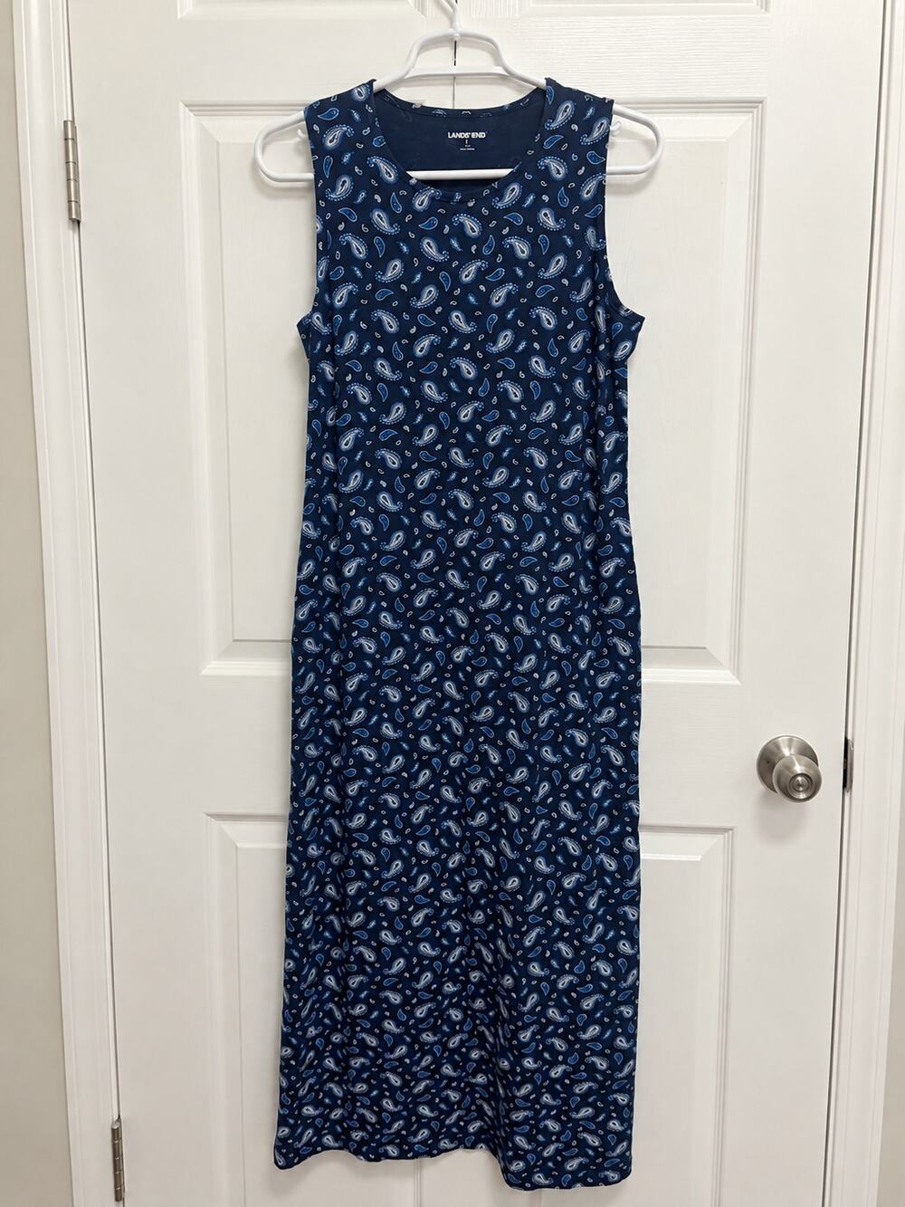 Lands’ End Navy Blue Paisley Sleeveless Maxi Dress Size Small